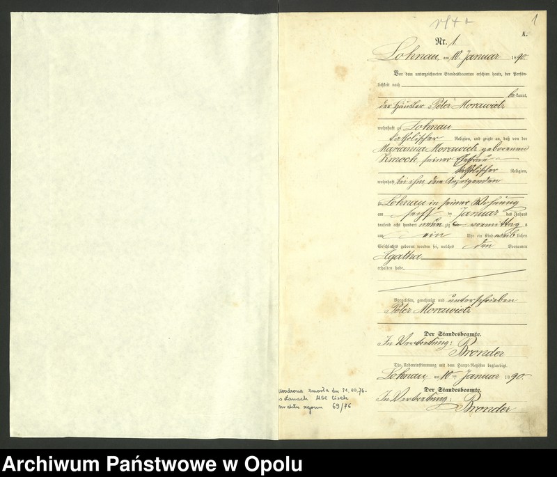 Obraz 4 z jednostki "Urząd Stanu Cywilnego Łany Księga urodzeń rok 1890"