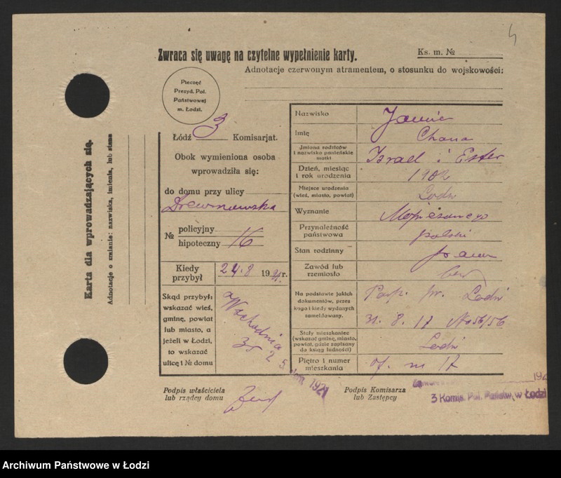 Obraz 6 z jednostki "[Spis ludności Łodzi] Janic - Janiszczak"