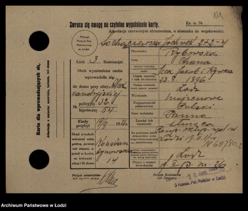 Obraz 16 z jednostki "[Spis ludności Łodzi] Rybka-Rynczkowski"