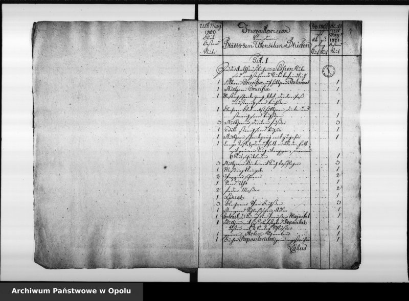 Obraz 5 z jednostki "Inventarium von denen Städtschen Utensilien Stücken bey der Königlichen Preussischen Immediat Stadt Oppeln. Pro 1800/1, 1801/2, 1802/3, 1803/4, 1804/5, 1805/6."