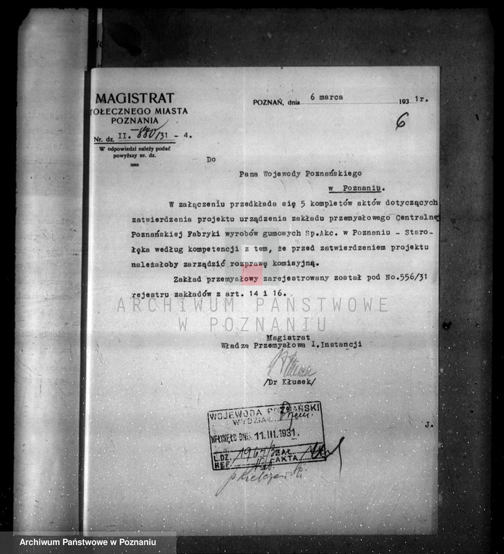 Obraz 10 z jednostki "Zatwierdzenie projektu zakładu przemysłowego /urządzenie fabryki opon/ nr 389 własność Centralnej Fabryki opon i gum Poznań ul. Starołęka"