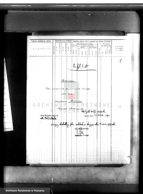 image.from.unit.number "Plan urządzenia gospodarstwa leśnego dla lasu majętności Białokosz powiat międzychodzki 1929-1939"