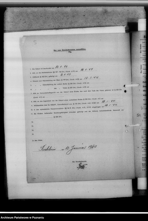 Obraz 9 z jednostki "Sammelakten zum Geburtenbuch [zgłoszenia urządzeń]"