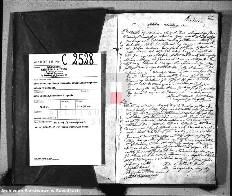 image.from.unit.number "Księga Duplikat do zapisywania Aktów Urodzenia, Zaślubienia i Zeyścia na Rok 1841 dla Parafii Ewangelickiey Sereyskiey"