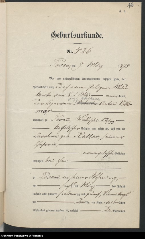 Obraz 18 z jednostki "Die von den Verlobten beigebrachten Urkunden zur Eheschliessung pro 1899"