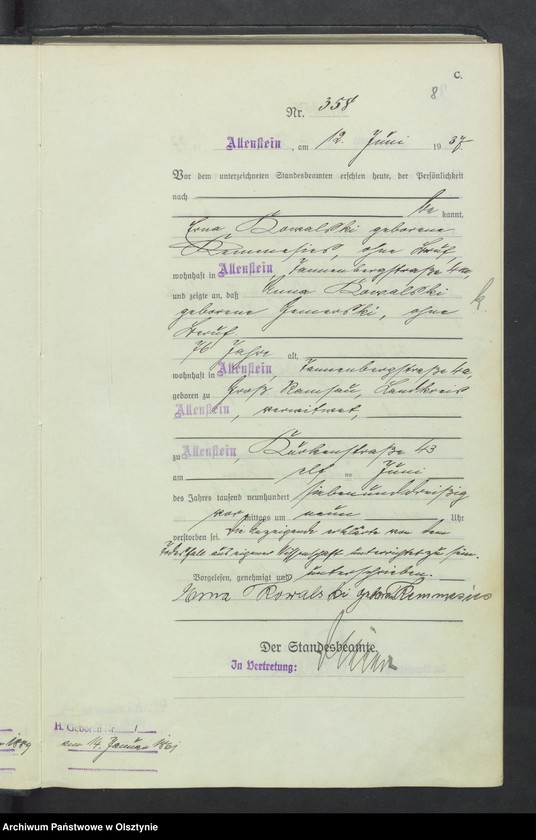 image.from.unit.number "Sterbe-Haupt-Register Tom II, Nr 352-717"