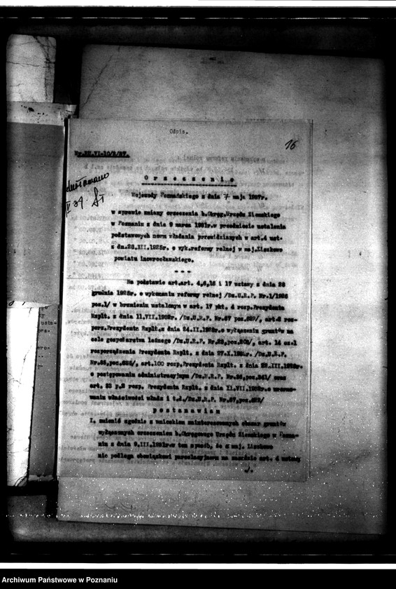 Obraz 20 z jednostki "Sprawy ogólne dotyczące wyłączeń z art.. 4 i 5 ustawy o wykonaniu reformy rolnej z terenu powiatu inowrocławskiego"