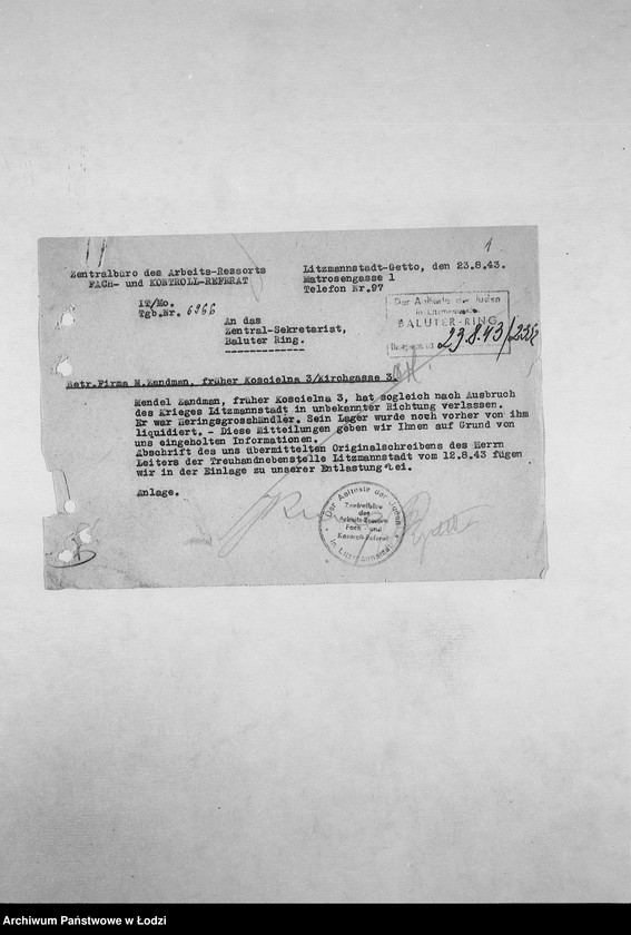 Obraz 4 z jednostki "[Korespondencja PSŻ z GV, z instytucjami i firmami niemieckimi w sprawie informacji o mieszkańcach getta: ich adresach, majątku, narodowości itp. – w związku z rentami i wierzytelnościami]"