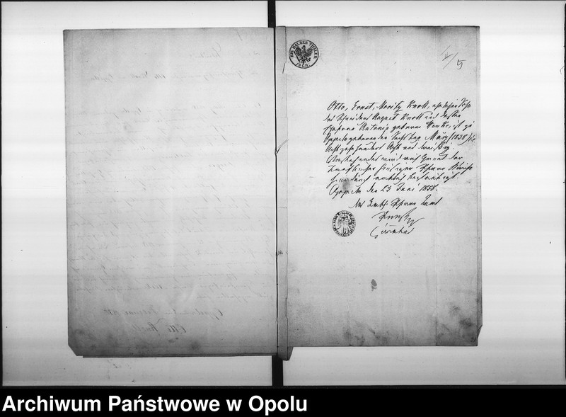 image.from.unit.number "Acta des Magistrats zu Oppeln betreffend die Anstellung des Schornsteinfegermeister Otto Knoll für den Oder - und Königs-Bezirk"