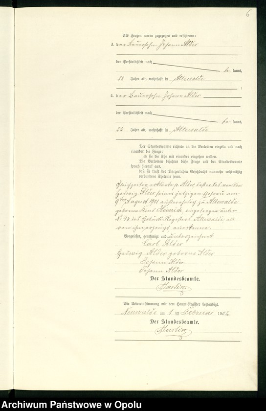 Obraz 10 z jednostki "Heiraths-Neben-Register des Standesamts Altewalde pro 1902"