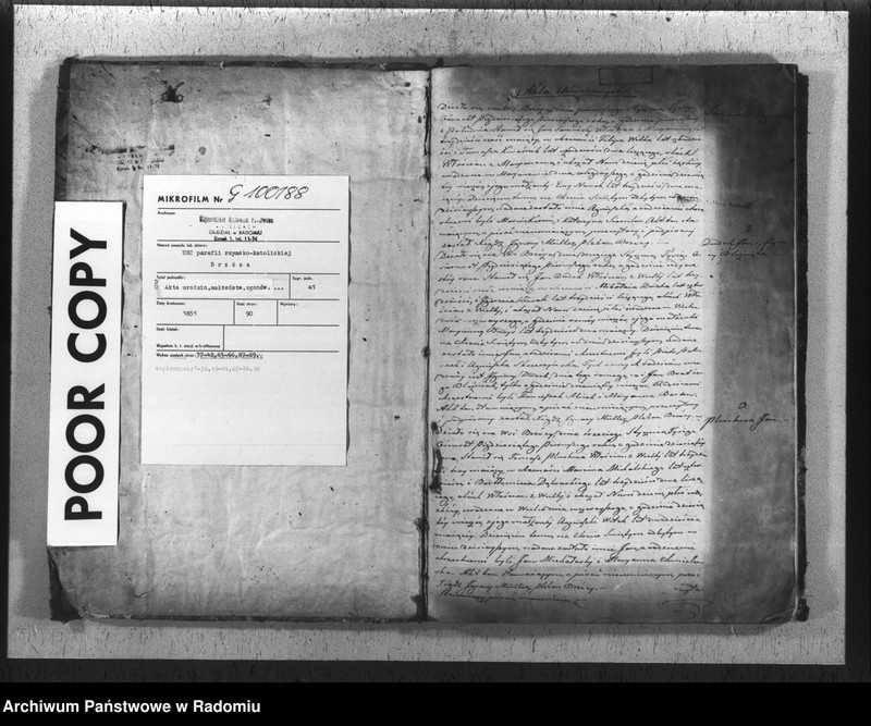 Obraz 3 z jednostki "Duplikat akt religijno cywilnych urodzonych, zaślubionych i zmarłych parafii Brzóza na rok 1851"