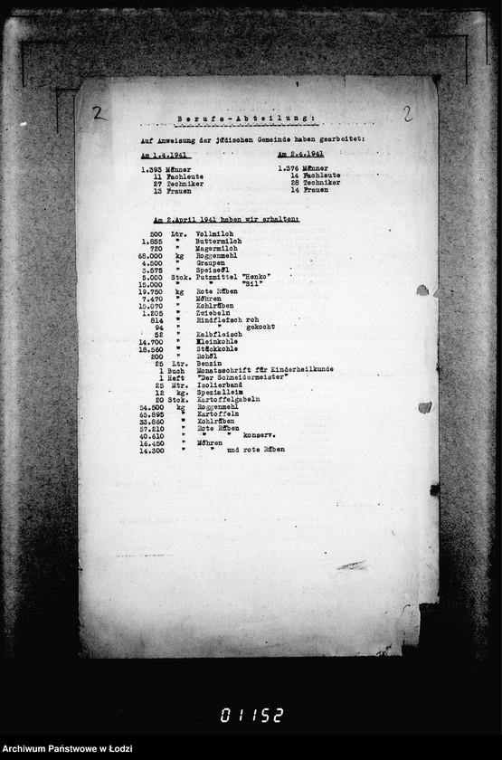 Obraz 6 z jednostki "[Dzienne, tygodniowe i miesięczne sprawozdania Gminy Żydowskiej w Getcie Łódzkim]"