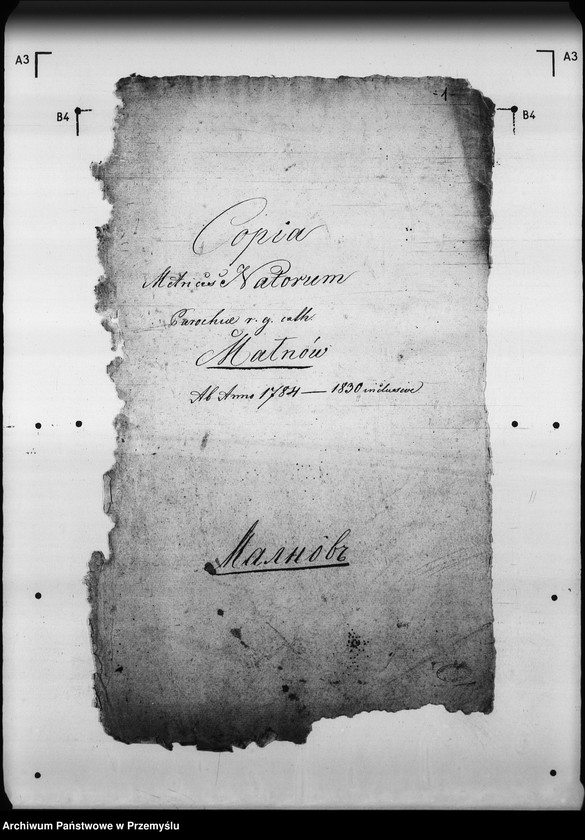 Obraz 5 z jednostki "[Kopie ksiąg metrykalnych parafii Małnów (dekanat Mościska)]"