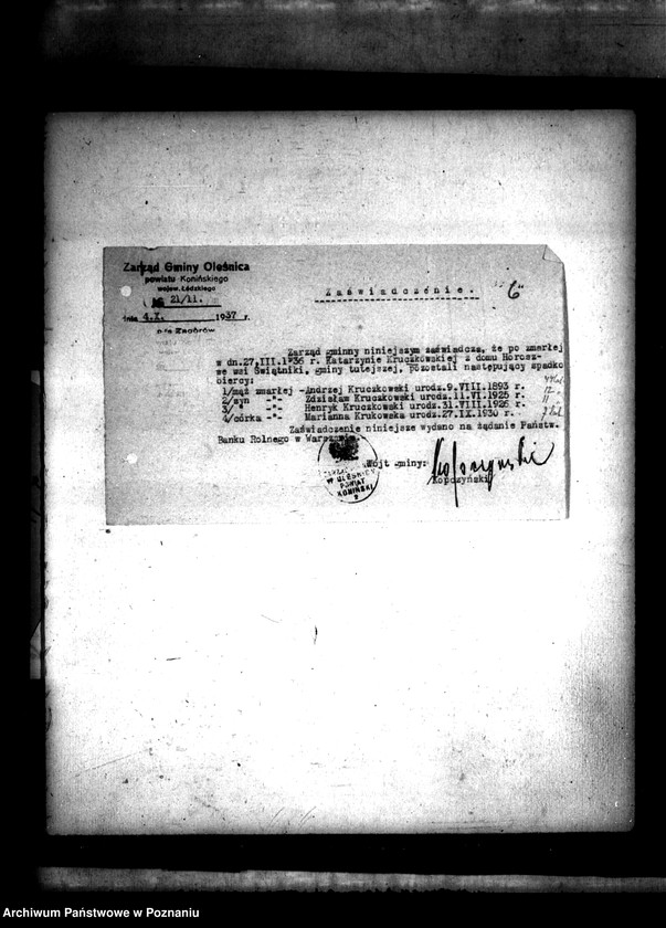 Obraz 9 z jednostki "Sprawa przyznania pomocy kredytowej uczestnikom scalenia gruntów wsi Świętniki powiatu konińskiego"