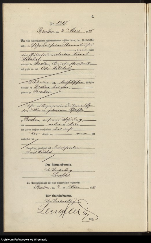 image.from.unit.number "Sterbe-Neben-Register Breslau I 1908 Band 4"
