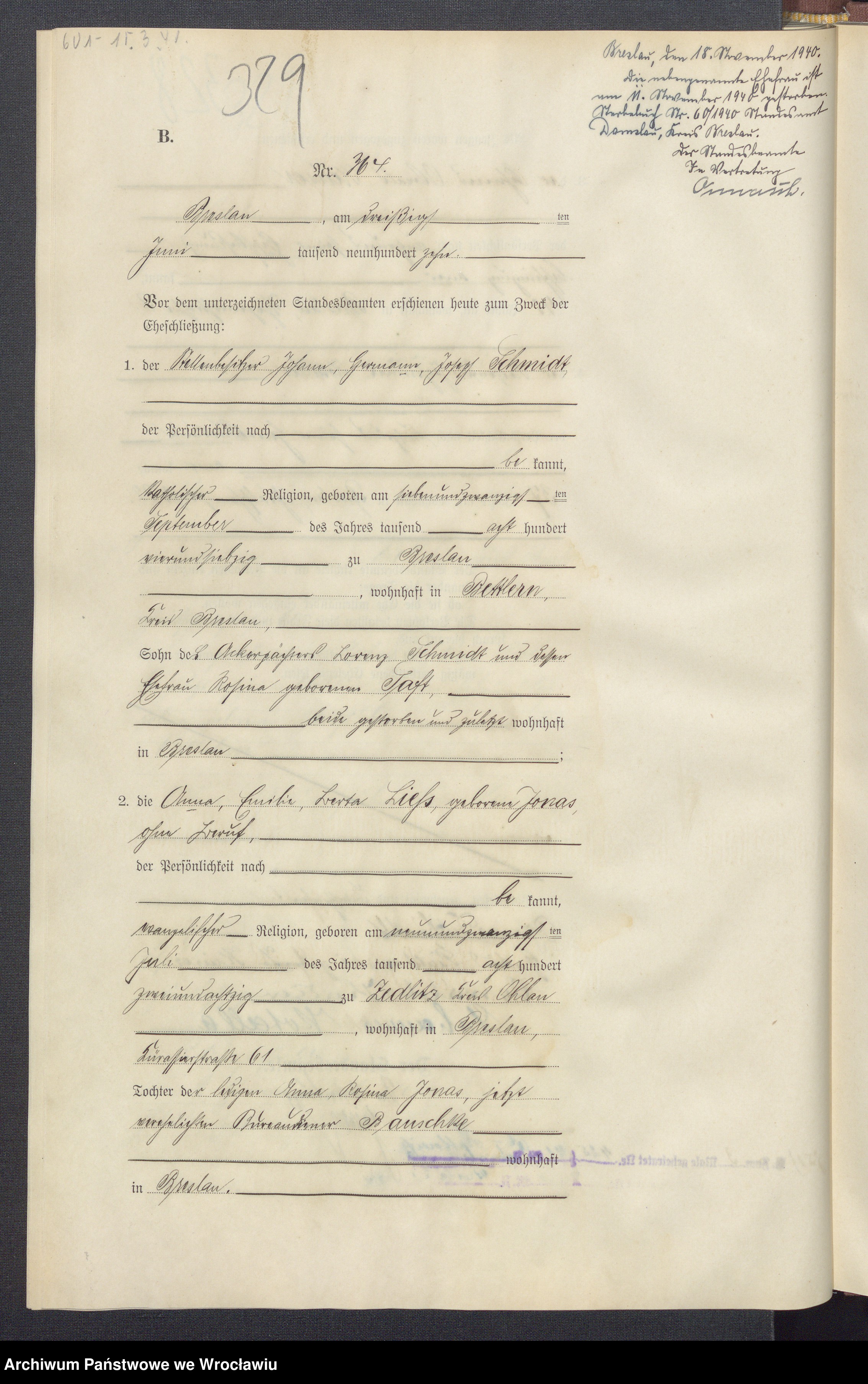 Skan z jednostki: Heirats-Haupt-Register Breslau IV 1910 Band 2