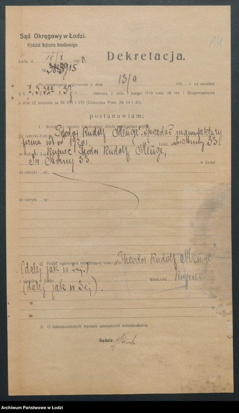 Obraz 16 z jednostki "„Teodor Rudolf Menge” – sprzedaż manufaktury"