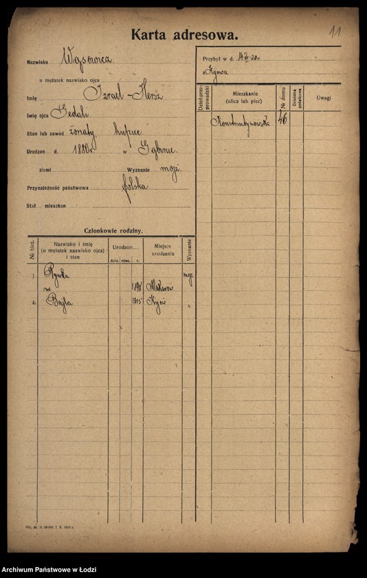 Obraz 13 z jednostki "[Spis ludności Łodzi] Wąsiakowska - Wedeman"