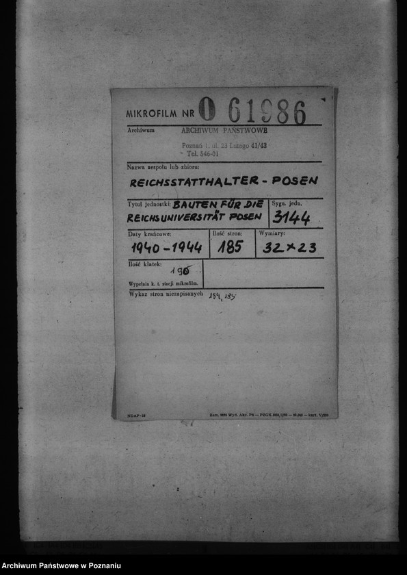 Obraz 2 z jednostki "Bauten für die Reichsuniversität Posen"