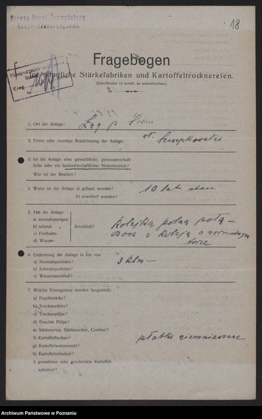Obraz 20 z jednostki "[Kwestionariusze statystyczne dotyczące suszarni i krochmalni ziemniaków]"