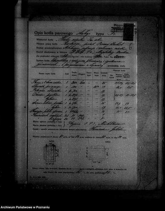 Obraz 10 z jednostki ""Huta miedzi" Towarzystwo Akcyjne Rudnicze powiat poznański nr porządkowy kotła 107"