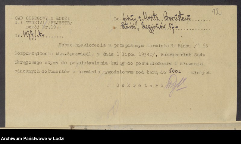 Obraz 15 z jednostki "Moritz Bornstein- sprzedaż odpadków bawełnianych i wełnianych"