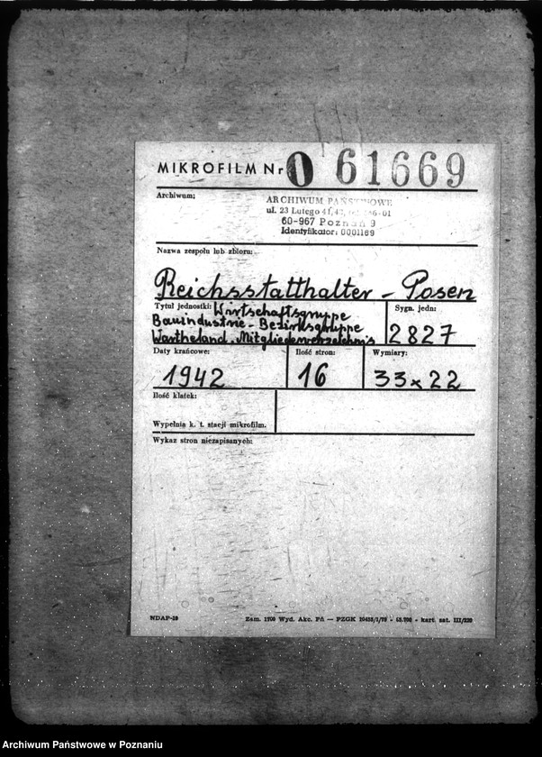 Obraz 2 z jednostki "Wirtschaftsgruppe Bauindustrie- Bezirks- gruppe Wartheland. Mitgliederverzeichnis"