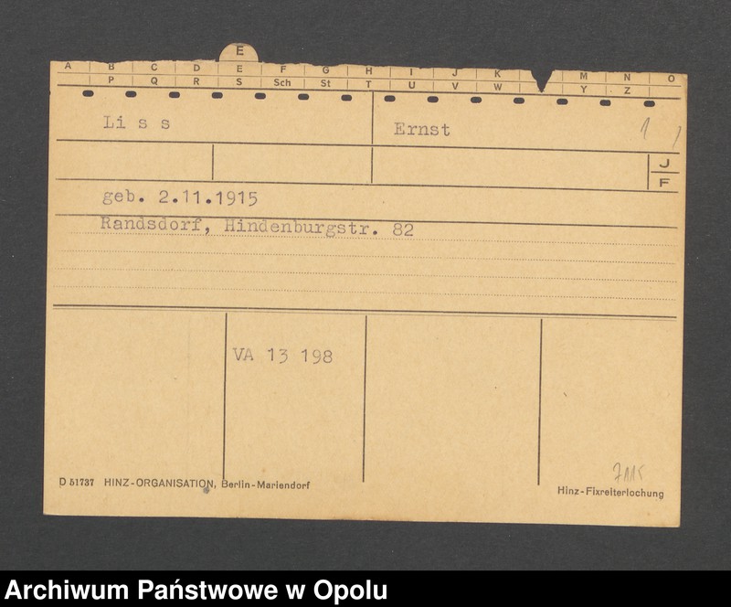 Obraz 3 z jednostki "[Liss Ernst, ur. 2.11.1915 r., zam. Randsdorf]"