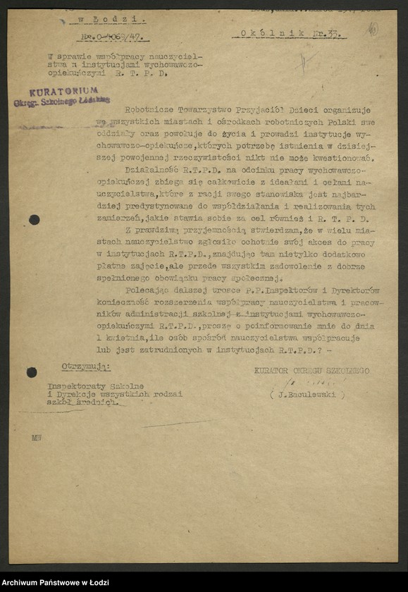 Obraz 5 z jednostki "Kuratorium Okręgu Szkolnego; sprawozdania, okólniki, korespondencja"