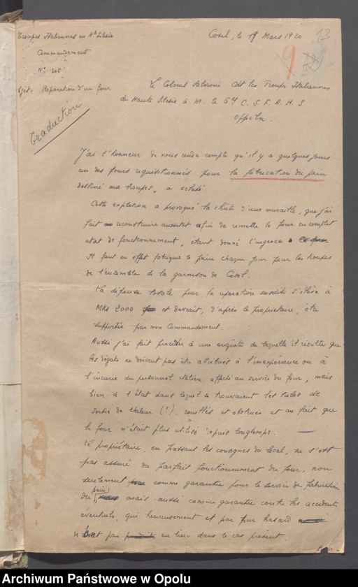 Obraz 14 z jednostki "Reparations civiles-Contentieux /Korespondencja i zarządzenia w sprawie odszkodowań cywilnych - sprawy sporne, wypadki, szkody/ 8.03 - 30.12.1920"