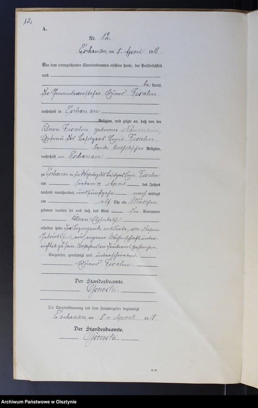 Obraz 14 z jednostki "Geburts-Neben-Register Nr 1 - 26"