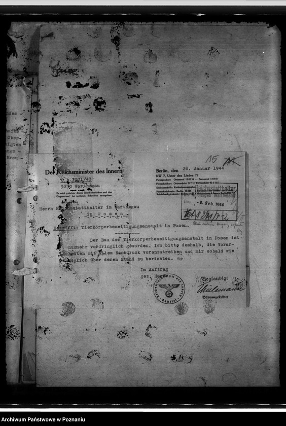 Obraz 19 z jednostki "Errichtung von Tierkörperbeseitigungsanstalten, hier: Posen"