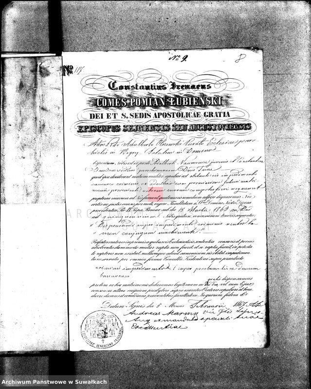 image.from.unit.number "Anneksa do Akt Zaślubionych Parafii Wigierskiej z Roku 1867."