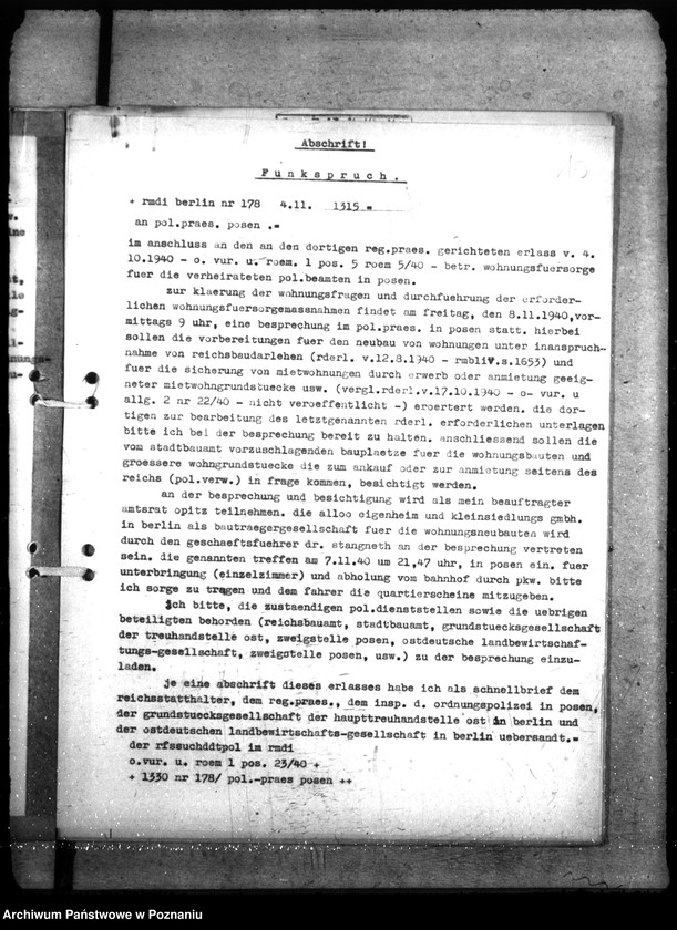 Obraz 20 z jednostki "Allgemeine Wohnungsfragen der Polizeiverwaltung Posen"