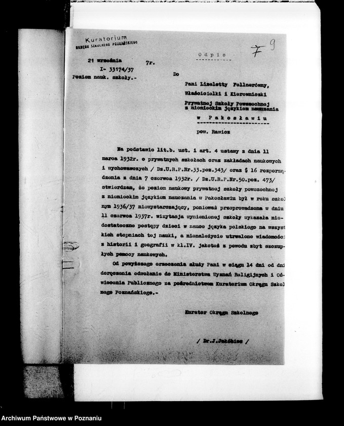 Obraz 12 z jednostki "Prywatna Szkoła Powszechna z niemieckim językiem nauczania w Pakosławiu powiat Rawicz"