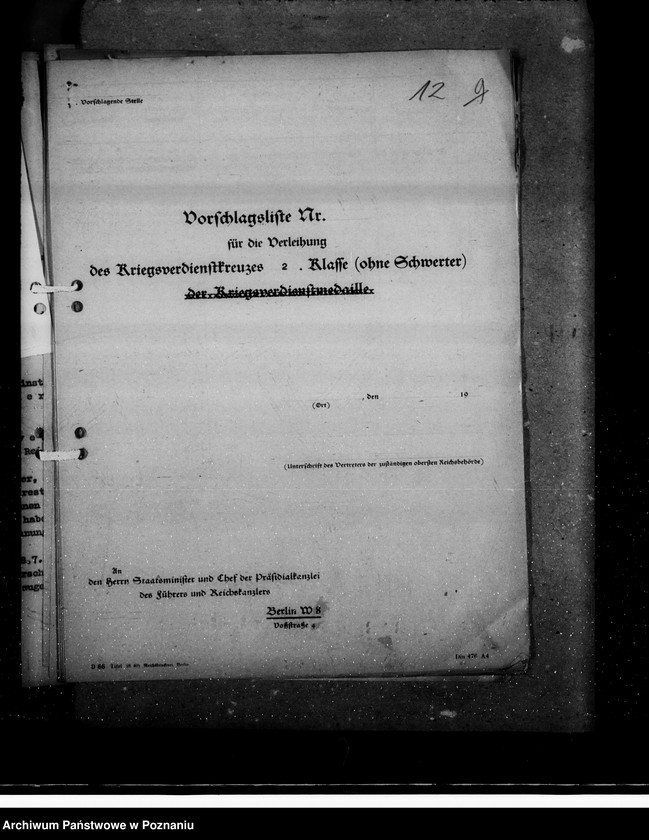 Obraz 17 z jednostki "Kriegsverdienstrauszeichnungen. Vorschläge der Reichsuniversität Posen"