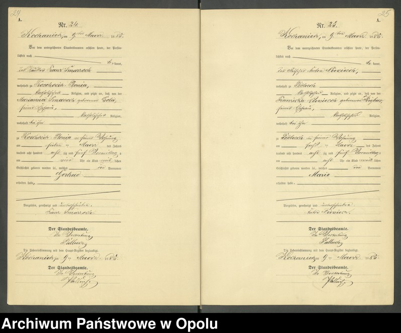 image.from.unit.number "Urząd Stanu Cywilnego Kochaniec Księga urodzeń rok 1885"