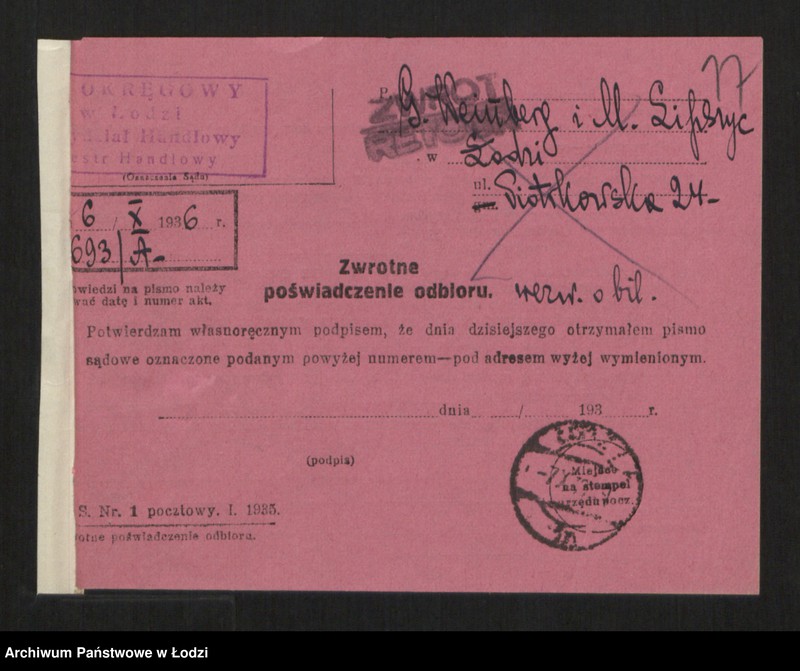 Obraz 19 z jednostki "Gerszon Weinberg i Majer Lipszyc- handel towarów manufakturowych"