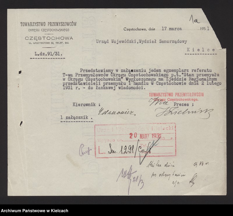 image.from.unit.number "[Stan przemysłu w okręgu częstochowskim Referat Towarzystwa Przemysłowców Okręgu Częstochowskiego z dn. 2.II.1931 r.]"