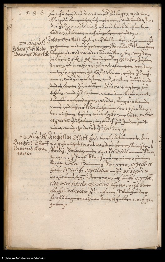 image.from.unit.number "Bürgermeisterliches Ambtbuch H. Johan von der Linden Praesidirenden Bürgermeisters […] vom [21.VIII.-31.XII.1596] Das ander No. 5 /indeks/"