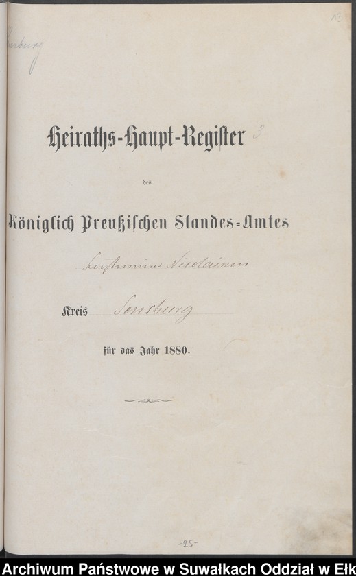image.from.unit.number "Heiraths-Haupt-Register des Königlich Preussischen Standes-Amtes Forstrevier Nicolaiken Kreis Sensburg für das Jahr 1878 [do 1881]"