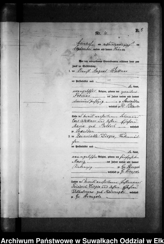 image.from.unit.number "Heiraths-Neben-Register des Preussischen Standes-Amtes Gr. Strengeln Kreis Angerburg"