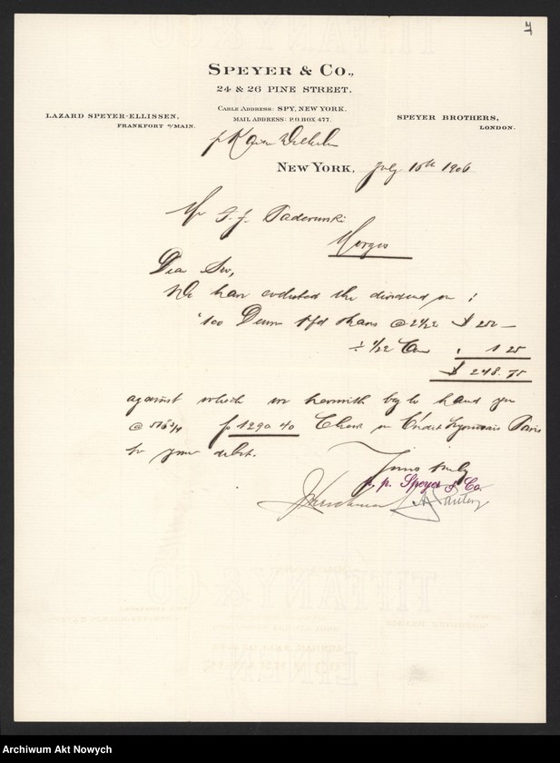 image.from.unit.number "Spyer and Co. (New York) Korespondencja, zestawienia"