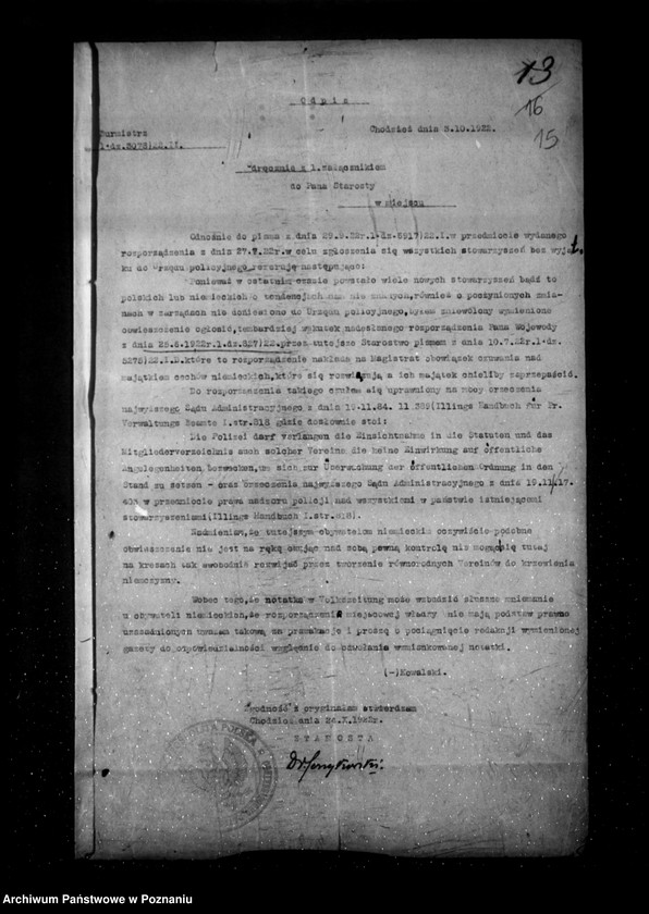 Obraz 20 z jednostki "/Rejestracja i inne sprawy związków i stowarzyszeń - korespondencja/"