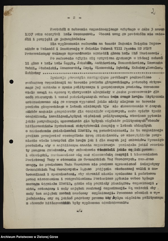 image.from.unit.number "Oddział Powiatowy ZBoWiD w Głogowie. Protokół walnego zgromadzenia Powiatowej Organizacji ZBoWiD w Głogowie"