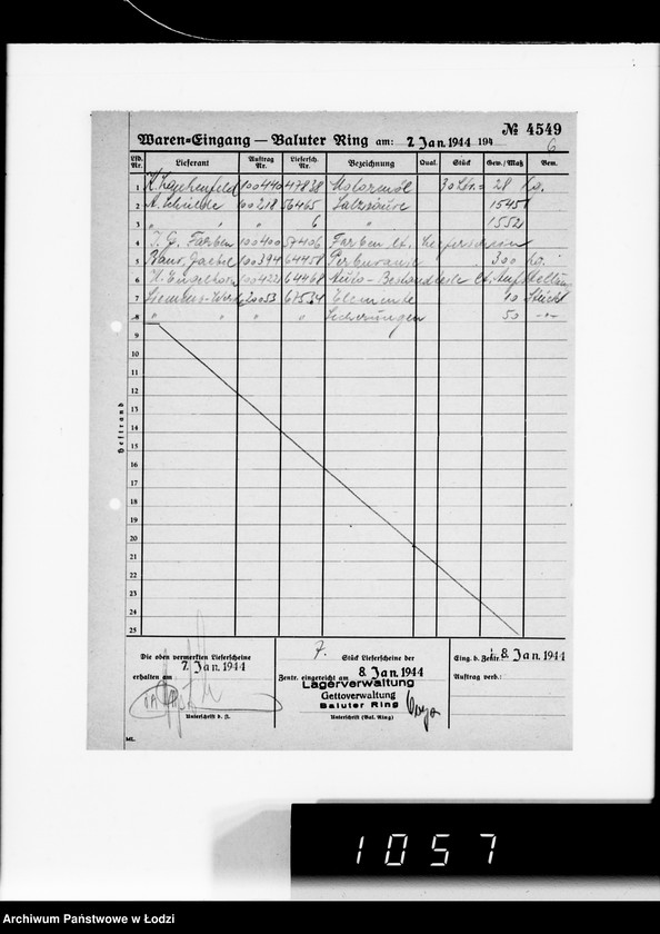 Obraz 10 z jednostki "Waren-Eingang. Baluter Ring [Dzienne zestawienia faktur na towary dostarczane do składów Getta na Bałuckim Rynku]"