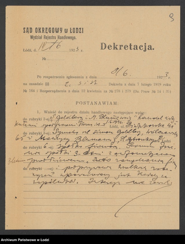 Obraz 11 z jednostki "Sz. Goldberg i M. Blumzweig – handel artykułami spożywczymi"