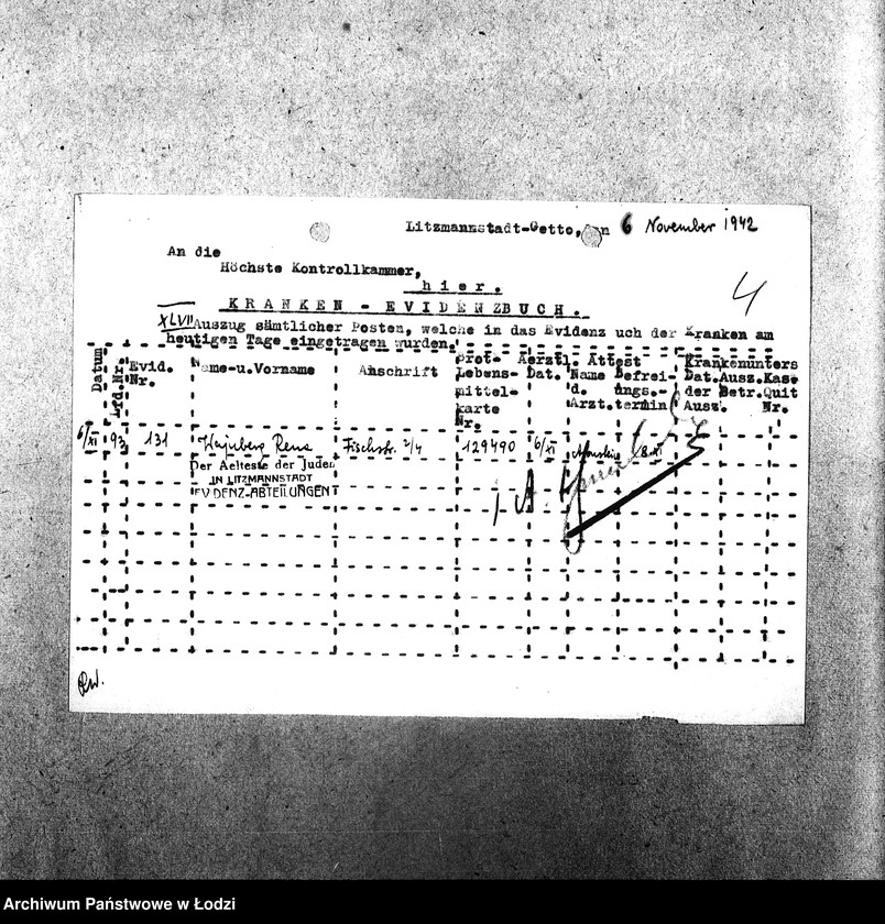 Obraz 7 z jednostki "[Wyciągi z książki ewidencyjnej chorych]"