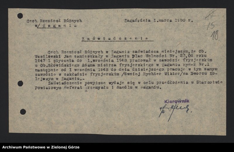 Obraz 20 z jednostki "Nłyn w Dolanowie - karta rzemieślnicza, karta rejestracyjna , opis techniczny, zawiadomienie o prowadzeniu działalności"