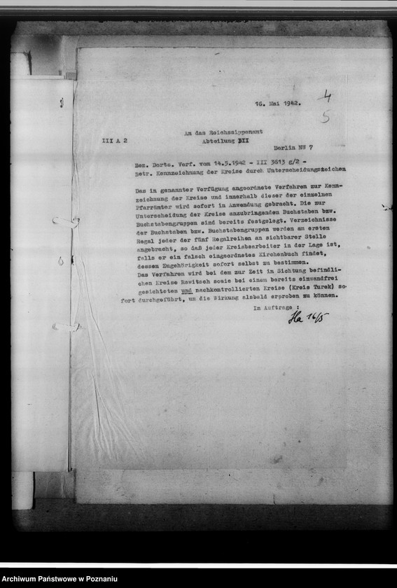 Obraz 9 z jednostki "Betrifft Kennzeichnung der Kreise durch Unterscheidungszeichen und Richtlinien für die Sichtung und Verzeichnung der Kirchenbücher"